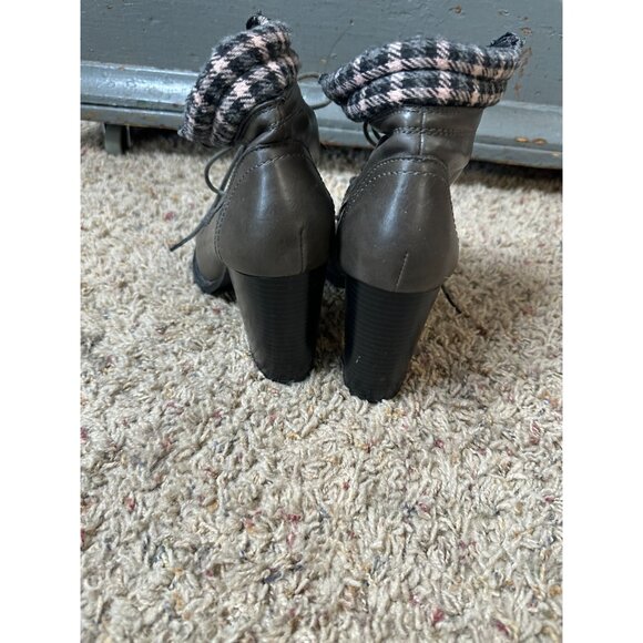 Dolce By Mojo Moxy Gray Lace-Up Ankle Boots Chunky Heel plaid Cuff Womens 9 - Picture 5 of 12